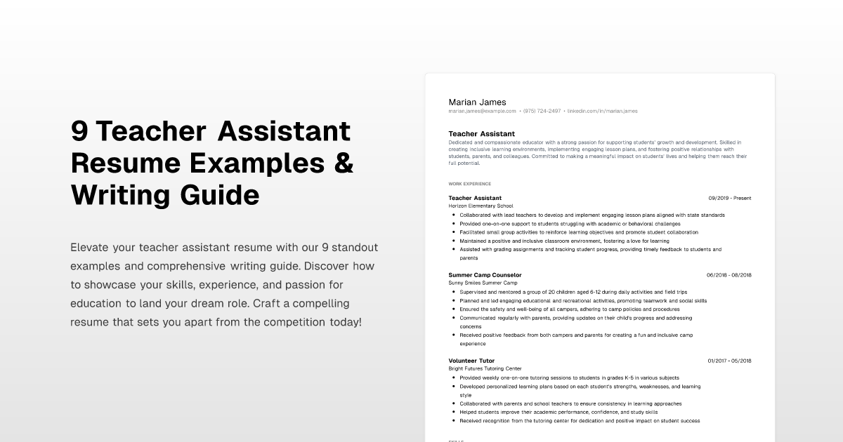 9 Teacher Assistant Resume Examples - Teacher Assistant