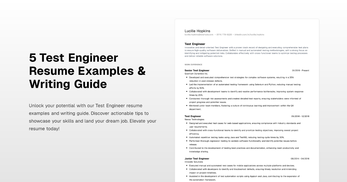 5 Test Engineer Resume Examples & Writing Guide