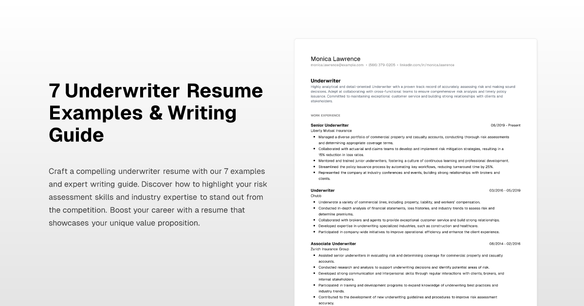 7 Underwriter Resume Examples & Writing Guide